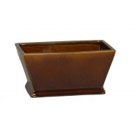 House of Silk Flowers Gloss Brown Ceramic Rectangular Tapered Vase/Planter - 11.75 Wide x 6.75 deep x 5.75 Tall (Set of 2)