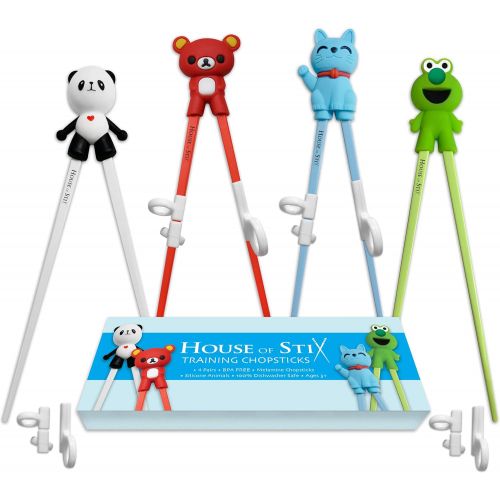  [아마존베스트]House of Stix Training chopsticks for kids adults and beginners - 4 Pairs chopstick set with attachable learning chopstick helper - right or left handed