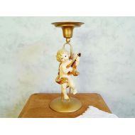 HouseGoods Vintage Candlestick Metal Brass Candlestick with Music Angel Home Decor