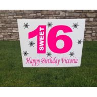 HouseHoldWords Sweet 16 Birthday Party Yard Sign, Custom 16th Birthday party decor, Birthday Sign, Girls Birthday Party, Teen Girl Party Sign Yard Stake