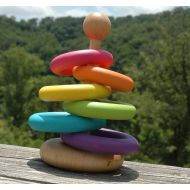 HouseMountainNatural Montessori Inspired Little Stacker Wooden Rainbow Baby Toy 4.5 Inches High Gift Wrap Option Available Please read description for size)