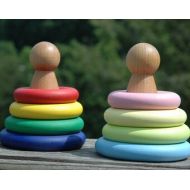 HouseMountainNatural Montessori Inspired Babies First Mini Stacking Pastel or Traditional Rainbow Sensory Toy 3.5 High