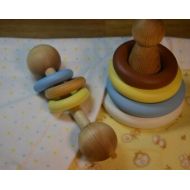 HouseMountainNatural Baby Blanket Montessori toys Soft Yellow White and Lt Blue Baby Girl Gift Set