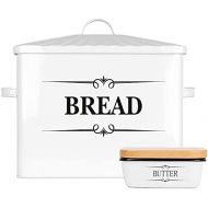 Houseables Bread Box & Butter Dish Set, 15.25” x 12.5” x 7”, Extra Large, Metal, Enameled Storage Containers, Food Bin w/Lid, Rustic Enamelware, Vintage Decor, Farmhouse, Kitchen C