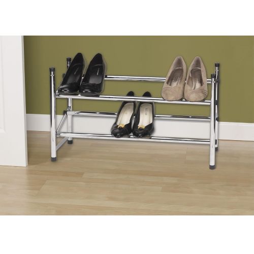  Household Essentials 2101 Expandable Two-Tier Shoe Rack | Adjustable Rods for Different Sizes | Chrome