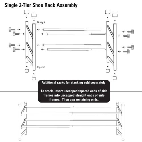  Household Essentials 2101 Expandable Two-Tier Shoe Rack | Adjustable Rods for Different Sizes | Chrome