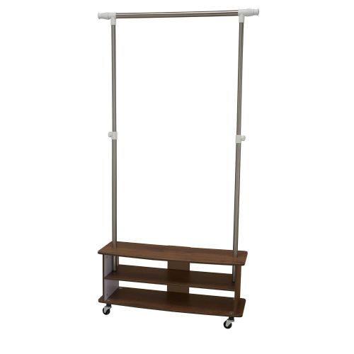  Household Essentials Rolling Garmant Rack with Storage Shelves, Walnut