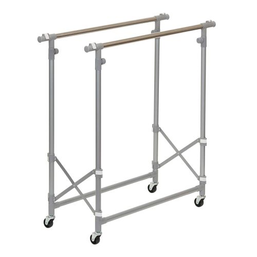  Household Essentials 3307-1 Folding Double Garment Rack with Wheels | Hang and Dry Clothes, Silver