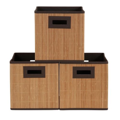  Household Essentials 3 Pack Premium Fabric Wicker Bin Brown