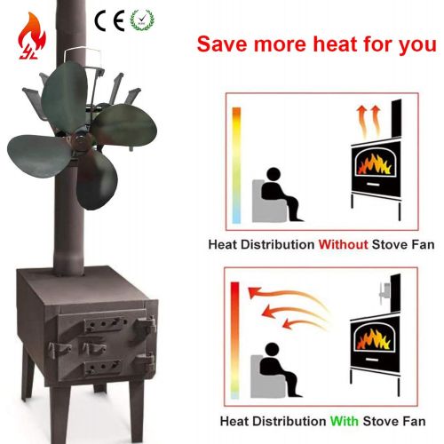  Household Products Heat Powered 4 Blades Stove Fan,Silent Flue Pipe Fireplace Fan, Eco Friendly on Chimney for Wood Log Burner Fireplace, Heat Powered Wood Stove Fan