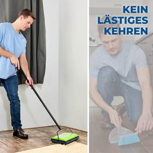  [아마존베스트]Housekeeps Carpet Sweeper Green - Made of Sturdy Iron - Absorbs Dirt in Seconds - 28 x 105 x 19 cm - Green and Black