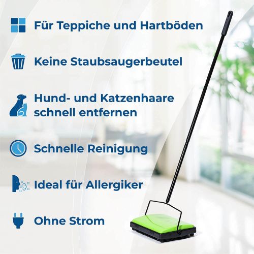  [아마존베스트]Housekeeps Carpet Sweeper Green - Made of Sturdy Iron - Absorbs Dirt in Seconds - 28 x 105 x 19 cm - Green and Black