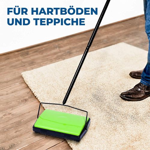  [아마존베스트]Housekeeps Carpet Sweeper Green - Made of Sturdy Iron - Absorbs Dirt in Seconds - 28 x 105 x 19 cm - Green and Black