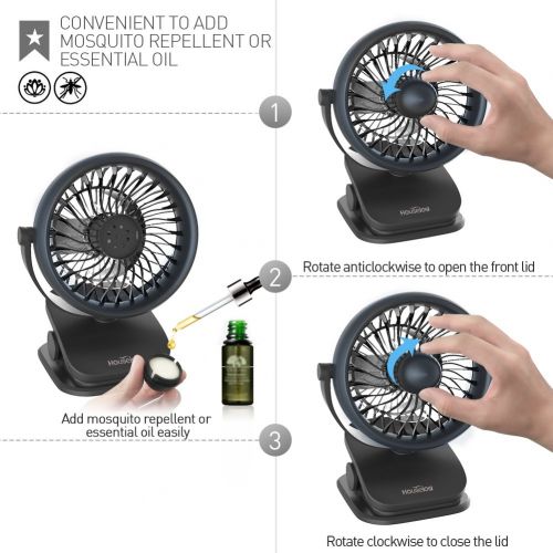  Houselog Stroller Fan for Baby Battery Operated Clip on Fan Portable Mini Desk Fan Rechargeable with 3 Speeds for Baby Stroller Office Car Seat, Crib, Bike, Camping(Black)