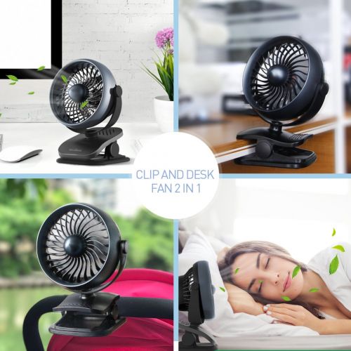  Houselog Stroller Fan for Baby Battery Operated Clip on Fan Portable Mini Desk Fan Rechargeable with 3 Speeds for Baby Stroller Office Car Seat, Crib, Bike, Camping(Black)