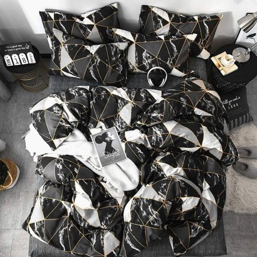  [아마존베스트]Jumeey Black Duvet Cover Twin Marble Bedding Set Cotton White Silver Grey Gold Plaid Bed Set Teens Abstract Modern Triangle Comforter Cover Blocks Boy Girls Black Bedding Twin Size