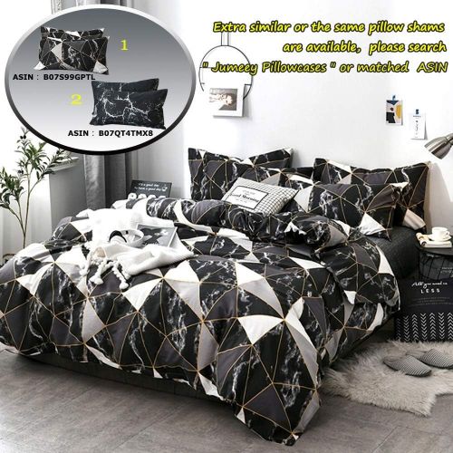  [아마존베스트]Jumeey Black Duvet Cover Twin Marble Bedding Set Cotton White Silver Grey Gold Plaid Bed Set Teens Abstract Modern Triangle Comforter Cover Blocks Boy Girls Black Bedding Twin Size