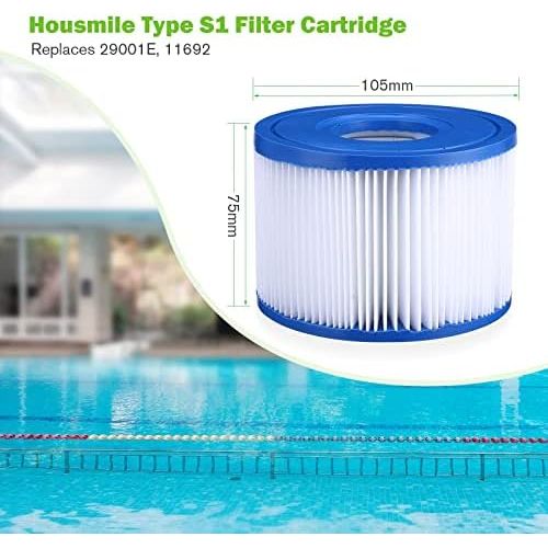  Housmile Swimming Pool Spa Filter for Intex Pool Filters Type S1, Replacement for Intex 29001E Hot Tub Filter Cartridge for Intex S1 PureSpa Filter Pump(6 pcs)