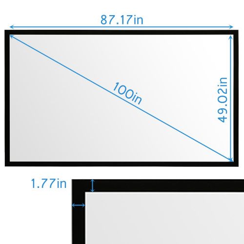  Houzetek Projector Screen Fixed Frame, 100 Inch 4K Ultra HD Indoor Outdoor Portable Home Theater Movie Screen at 1.1 Gain, Diagonal 16:9, Anti-Crease White PVC Material