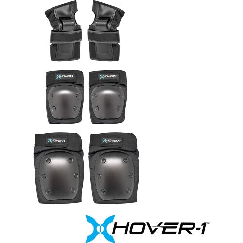  Hover-1 Nylon Protective Elbow Pads Knee Pads & Wrist Guards, For Ages Above 8, Hard PP Shells Impact Resistance & EVA Foam Padding, Large, Black