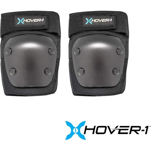  Hover-1 Nylon Protective Elbow Pads Knee Pads & Wrist Guards, For Ages Above 8, Hard PP Shells Impact Resistance & EVA Foam Padding, Large, Black