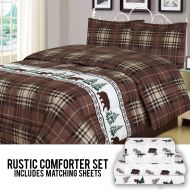 HowPlumb Rustic Bear King Comforter 7 Piece Bedding and Sheet Set Cabin Moose Hunting Lodge Bed in a Bag