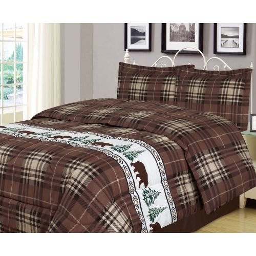  HowPlumb Rustic Bear King Comforter 7 Piece Bedding and Sheet Set Cabin Moose Hunting Lodge Bed in a Bag