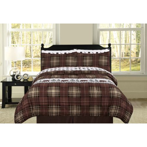  HowPlumb Rustic Bear King Comforter 7 Piece Bedding and Sheet Set Cabin Moose Hunting Lodge Bed in a Bag