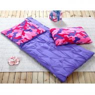 HowPlumb Sleeping Bag and Pillow Cover, Purple Pink Camo Indoor Outdoor Camping Youth Kids Girls