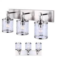 HowPlumb Brushed Nickel Vanity 3 Light Bathroom Fixture Bath Bar, Clear Watermark Glass Globes