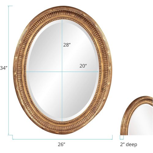  Howard Elliott Collection Howard Elliott Nero Oval Hanging Wall Or Vanity Mirror, 26 x 34 Inch, Rich Country Gold