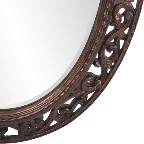  Howard Elliott Collection Howard Elliott Suzanne Oval Hanging Wall Mirror, Ornate Scroll Pattern Resin Frame, Antique Gold Leaf, 27 x 37 Inch