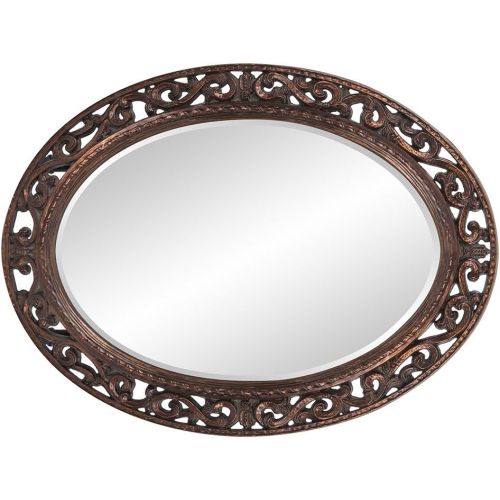  Howard Elliott Collection Howard Elliott Suzanne Oval Hanging Wall Mirror, Ornate Scroll Pattern Resin Frame, Antique Gold Leaf, 27 x 37 Inch