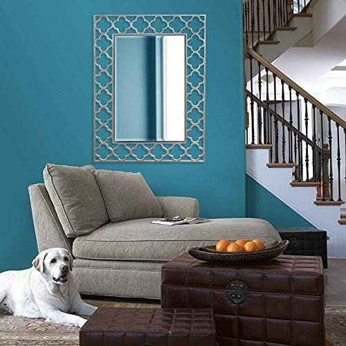  Howard Elliott Collection Howard Elliott Gaelic Rectangular Hanging Accent Wall Or Vanity Mirror, Brushed Nickel, 30 x 40 Inch