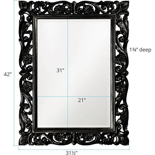  Howard Elliott Collection Howard Elliott Chateau Rectangular Hanging Wall Mirror, Scroll Work Frame, Black, 31.5 x 42 Inch