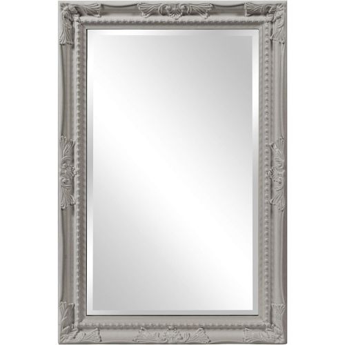  Howard Elliott Collection Howard Elliott Queen Ann Rectangular Hanging Wall Mirror, Beveled, Vanity, Glossy Nickel, 24 x 36 Inch