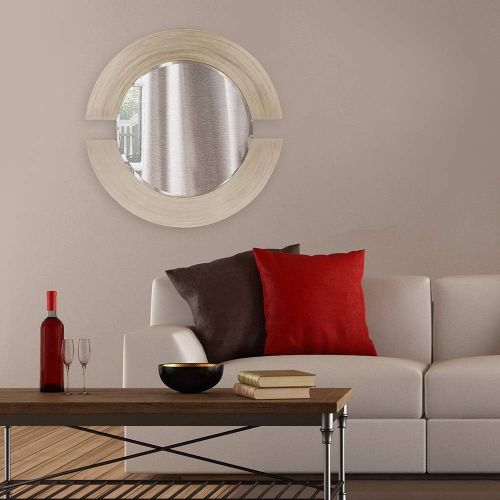  Howard Elliott Collection Howard Elliott Hanging Beveled Round Orbit Wall Mirror, Brushed Silver Leaf, 38 Inch