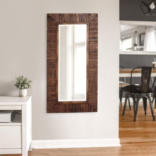  Howard Elliott Collection Howard Elliot Timberlane Rustic Wall Mirror, Walnut Finished Wood Frame Accent Mirror