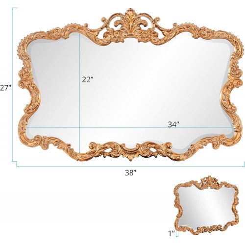  Howard Elliott Collection Howard Elliott Talida Mirror, Ornate Wall Focal Point, Resin Frame, Gold, 27 Inch x 38 Inch x 1 Inch