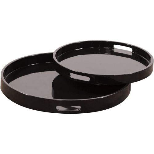  Howard Elliott Collection Howard Elliott 83026 Lacquer Round Wood Tray Set, Black