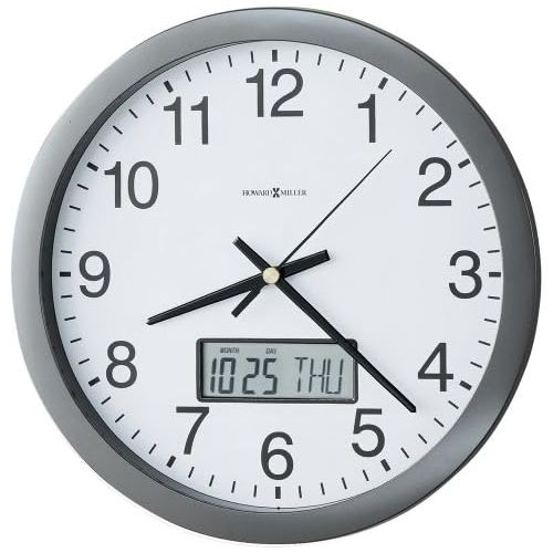  Howard Miller Chronicle Wall Clock with LCD Inset, 14in, Gray, 1 AA Battery