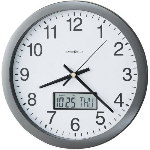  Howard Miller Chronicle Wall Clock with LCD Inset, 14in, Gray, 1 AA Battery