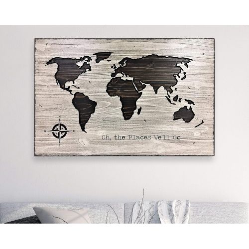  HowdyOwl World Map Art, Map of World Picture, Oh the places well go quote art, Dr Seuss, Anniversary Gift, Gift for Wife, Gift for Husband