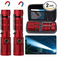 Small Tactical Flashlights 20000 High Lumens - 1500 Meters Long Beam Super Bright LED Magnetic Flashlight USB Rechargeable Zoomable 5Modes Long Beam Spotlight Flashlight for Hiking, Camping-Red