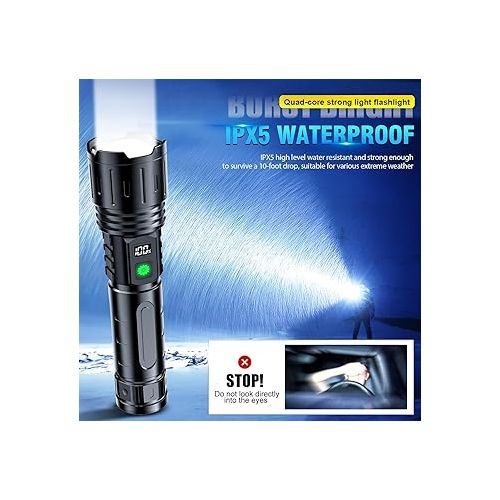  Flashlights 20000 High Lumens Rechargeable - 1500 Meters Long Beam Super Bright LED Flash Light with Power Display & IPX5 Waterproof for Camping, 20H Runtime,5 Modes,Zoomable with Belt Holsters