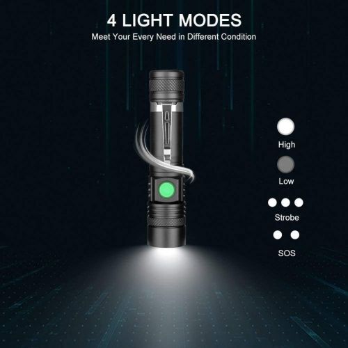  Hoxida LED Tactical Flashlight Rechargeable, IPX6 Waterproof Flashlight, 1200lm, Super Bright LED, Zoomable, Pocket-Size Small LED Flashlight for Hiking, Camping, Emergency