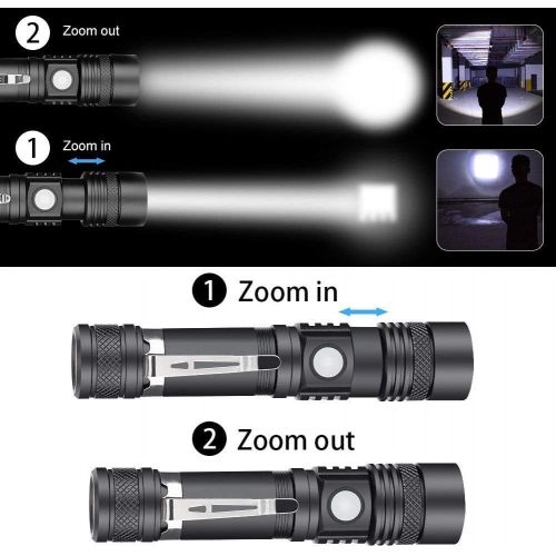  Hoxida LED Tactical Flashlight Rechargeable, IPX6 Waterproof Flashlight, 1200lm, Super Bright LED, Zoomable, Pocket-Size Small LED Flashlight for Hiking, Camping, Emergency