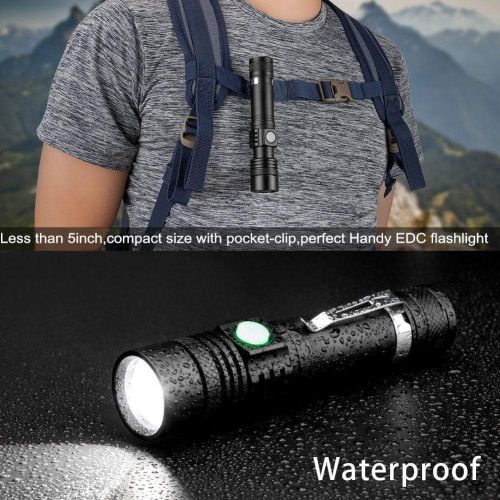  Hoxida LED Tactical Flashlight Rechargeable, IPX6 Waterproof Flashlight, 1200lm, Super Bright LED, Zoomable, Pocket-Size Small LED Flashlight for Hiking, Camping, Emergency