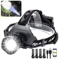 Hoxida LED Rechargeable Headlamps for Adults,60000 Lumen XPH70 Super Bright Headlamp Flashlight Zoomable, 90°Adjustable, Waterproof, 5 Modes Lightweight Head Lamp to Wear for Camping Runn