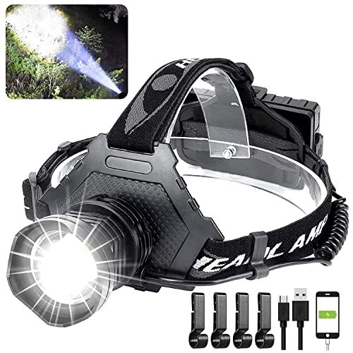  Hoxida LED Rechargeable Headlamps for Adults,60000 Lumen XPH70 Super Bright Headlamp Flashlight Zoomable, 90°Adjustable, Waterproof, 5 Modes Lightweight Head Lamp to Wear for Camping Runn